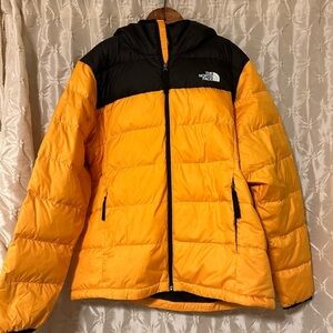 North Face Roxborough Luxe Hooded Jacket Quilted Down Puffer Coat Yellow Black